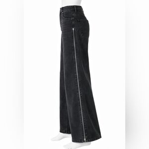 Adidas Black Wide Leg Jeans with Side Zippers | High Rise | Streetwear Denim